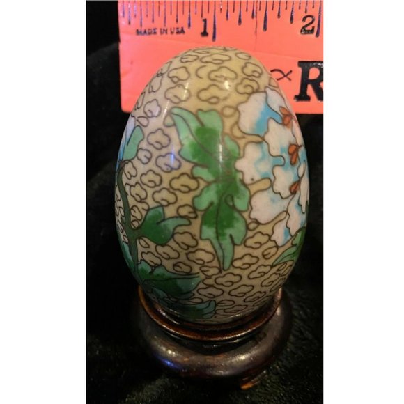 Antique Cloisonne Egg: Vintage with smooth surface &  wooden base 1700s-1800s - Picture 5 of 7